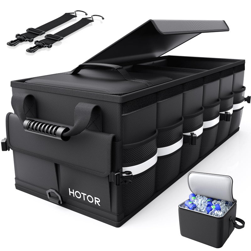 HOTOR Car Trunk Organizer - Trunk Organizer for SUV with Removable Cooler Bag, Foldable Cover, 3 Compartment Car Storage Essential Car Accessories for Truck, Van & Sedan, Black, 37.0" x 14.6" x 12.0" - Image 1