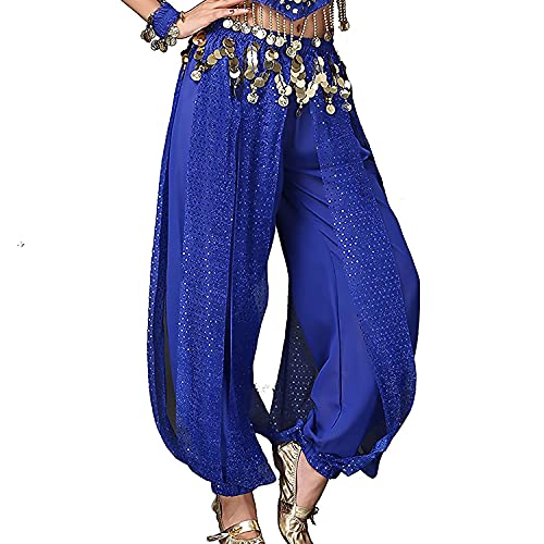 VRITRAZ Belly Dance Harem Pants with Hip Scarf Ringy Golden Coins Fancy Costume Set for Women & Girls (Royal Blue) | Chiffon Dance Pants for Party, Stage Performance & Festival Wear - Image 4