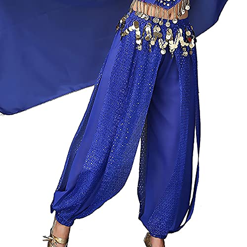 VRITRAZ Belly Dance Harem Pants with Hip Scarf Ringy Golden Coins Fancy Costume Set for Women & Girls (Royal Blue) | Chiffon Dance Pants for Party, Stage Performance & Festival Wear - Image 5