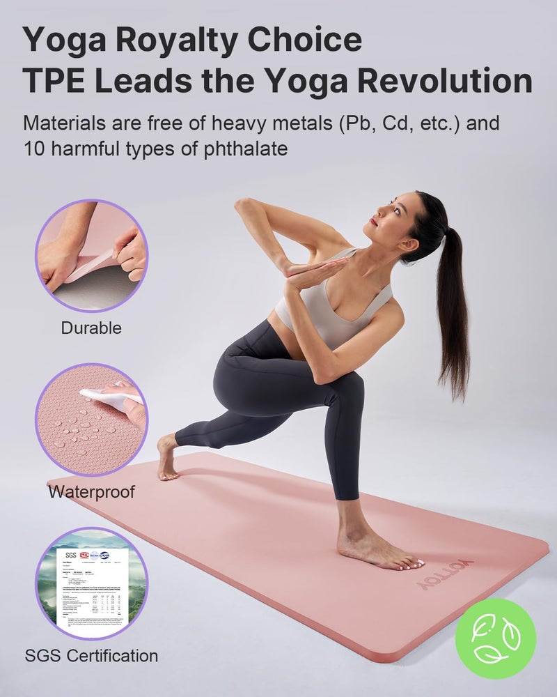 YOTTOY Yoga Matï¼ŒExtra Thick Yoga Mat (1/2inch),Professional TPE Exercise Mat,Non-Slip Workout Mat for Yoga, Pilates, Fitness, Barefoot Workouts, Home Gym Studio with Strap - Image 5