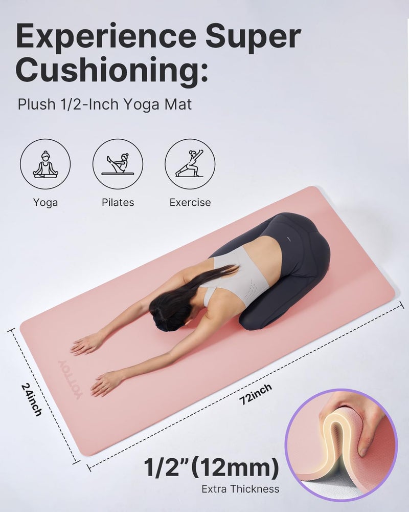 YOTTOY Yoga Matï¼ŒExtra Thick Yoga Mat (1/2inch),Professional TPE Exercise Mat,Non-Slip Workout Mat for Yoga, Pilates, Fitness, Barefoot Workouts, Home Gym Studio with Strap - Image 3