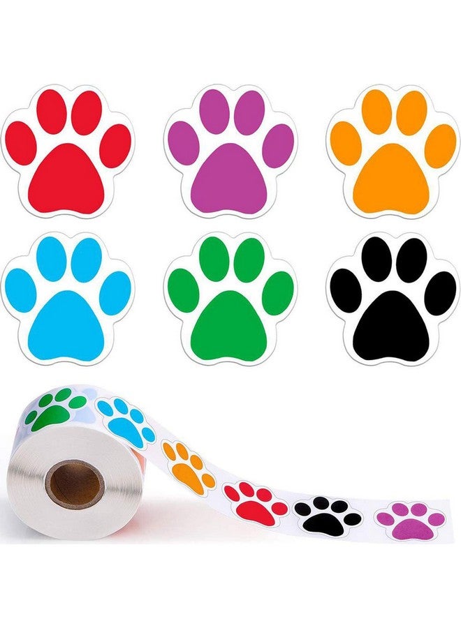 Citihomy Dog Paw Print Stickers Roll Of 500 Piece 1.5Inch Colorful Red Purple Black Cute Small Puppy Paw Labels Stickers For Kids Diy Decor Party Home Room Wall Water Bottles Floor Laptop Scrapbooking - Image 1