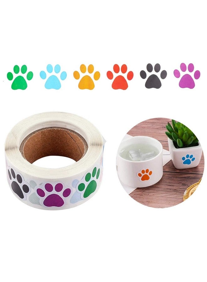 Citihomy Dog Paw Print Stickers Roll Of 500 Piece 1.5Inch Colorful Red Purple Black Cute Small Puppy Paw Labels Stickers For Kids Diy Decor Party Home Room Wall Water Bottles Floor Laptop Scrapbooking - Image 2
