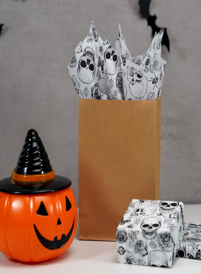 Bobobag بوبوباج 100 ورقة مناديل ورقية للهالوين لأكياس الهدايا، 14 بوصة × 20 بوصة، تصميمات متنوعة من المناديل الورقية على شكل جمجمة ووردة لتزيين فن الآرت ديكو للهالوين. - Image 3