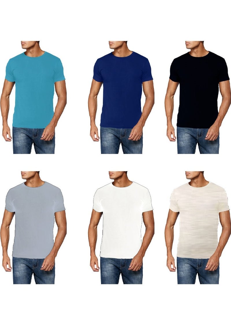 D1 Men's T-shirt, consisting of 6 pieces, 100% Egyptian cotton, multi-colored  - Image 1