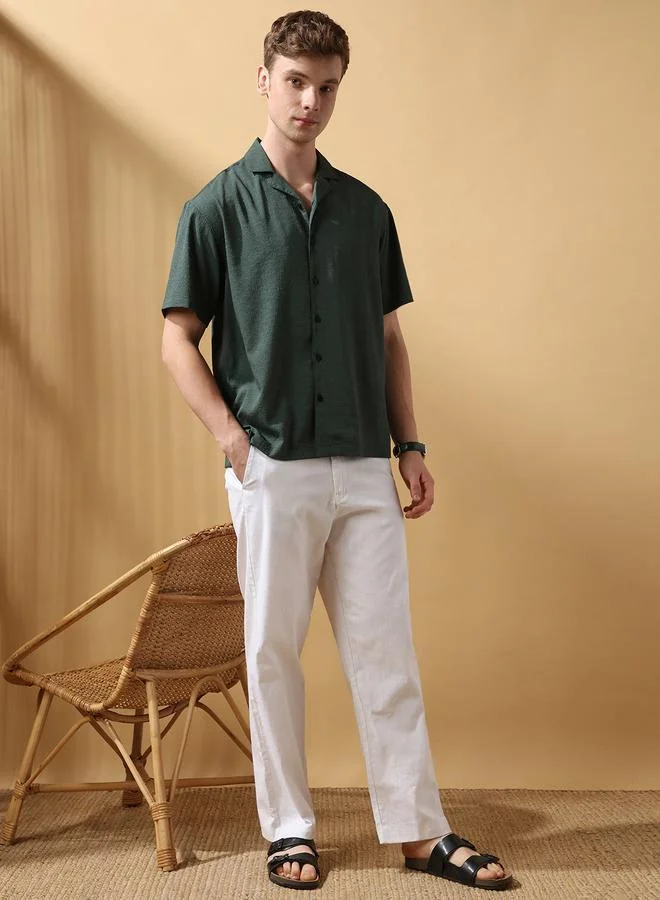 Men's White 100% Cotton Solid Pattern Full Length Chinos Straight Fit Trouser
