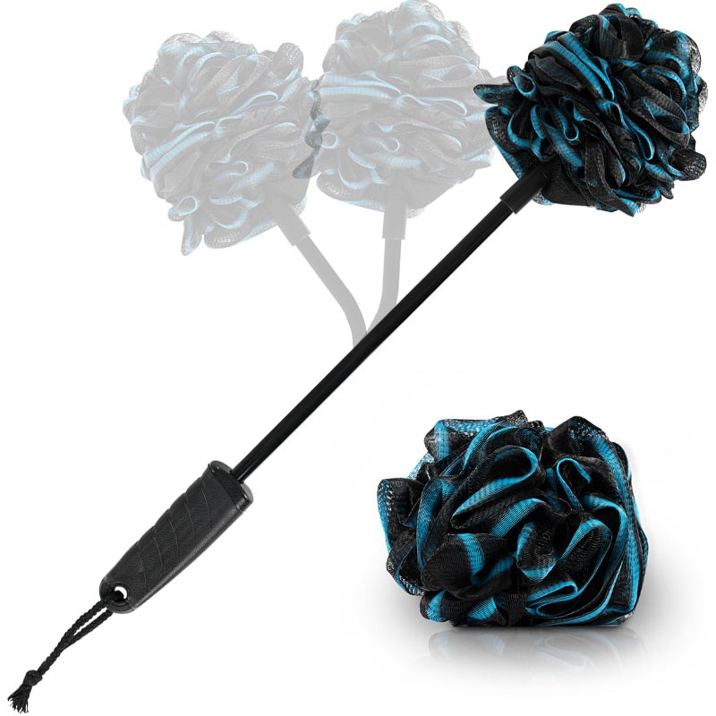 Vive Bendable Loofah on a Stick with Long Handle Body Exfoliator Luffa Long Handled Sponge Back Scrubber Bath Brush Lufa for Shower Women Men Elderly Handheld Loofa Wall Hook Included