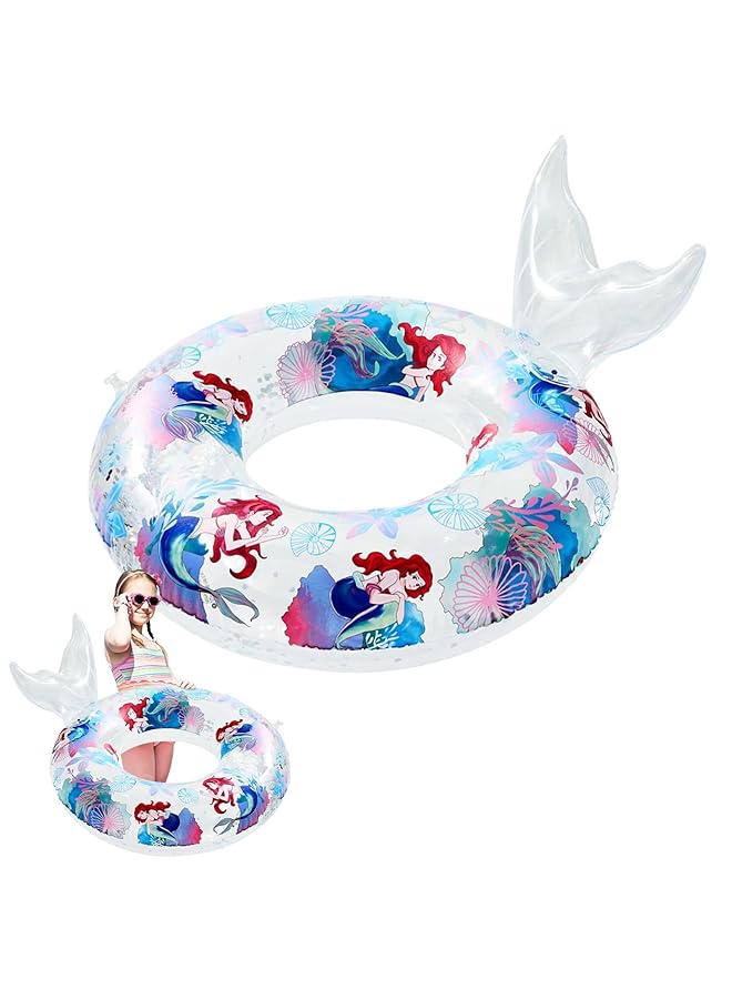 KASTWAVE Swimming Ring For Kids Inflatable Ring Pool Floats Mermaid Transparent Floating Swimming Ring With Sequin Rubber Ring Summer Pool Beach Party For 4 9 Years Kids Girl Summer Beach Water Party Toys - Image 1