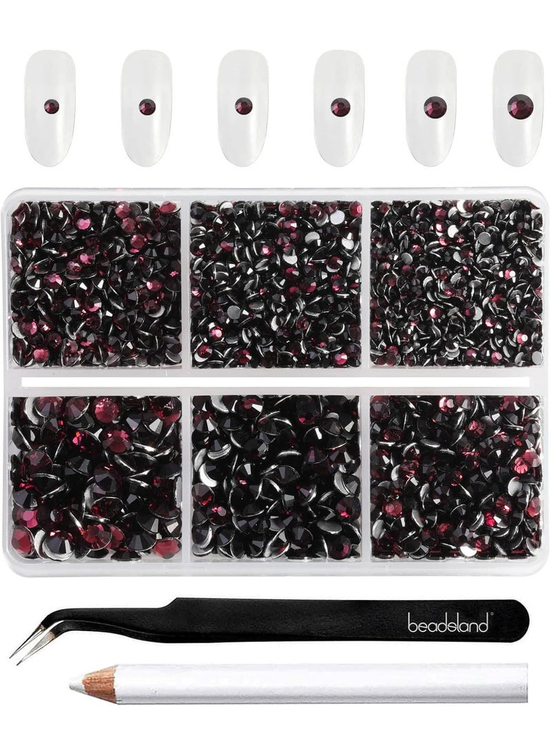 BEADSLAND Beadsland 4300pcs Flatback Burgundy Nail Gems Round Crystal Rhinestones for Crafts, Mixed 6 Sizes with Picking Tweezers and Wax Pencil Kit, SS6-SS20, Amethyst 