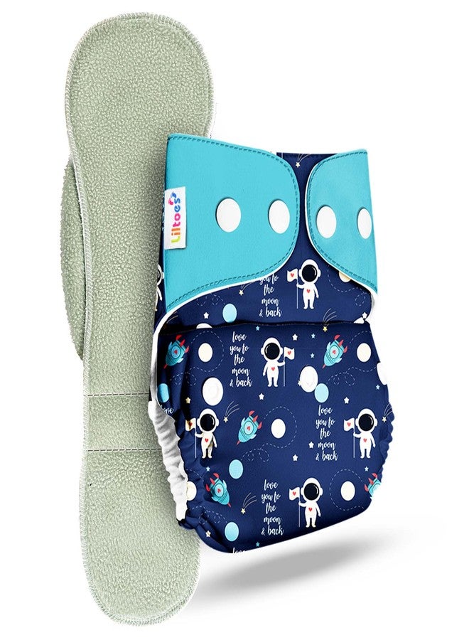 LILTOES Cloth Diapers For New Born Babies 0 to 3 Years | Freesize Adjustable and Reusable | Premium Cloth Nappies Pack of 1 (1 Cloth Diaper + 1 Insert) | (Flying Saucer) - Image 1