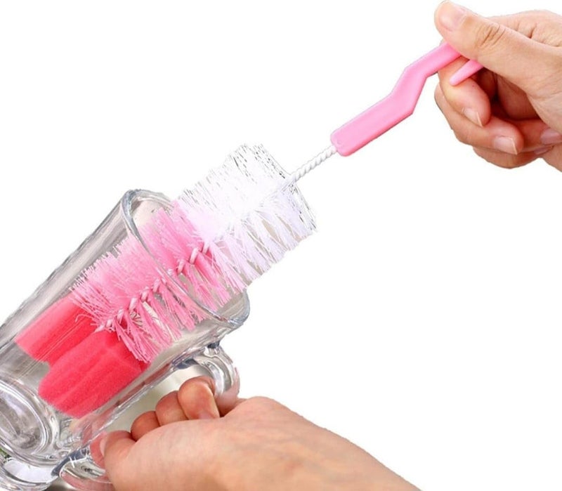 Baby Bottle Cleaning Brush Set – Set Of 2pcs 360° Rotary Feeder Bottle Cleaning Brush – Handle with Hanging Hook – Pink, Blue, Green, Yellow Variants – Cup & Bottle Cleaner (pink) - Image 3