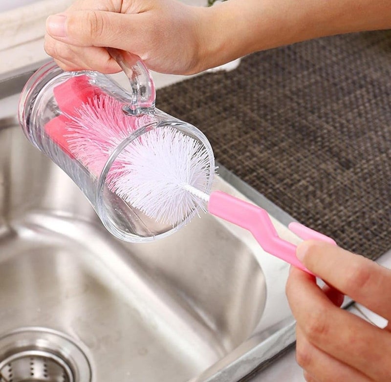 Baby Bottle Cleaning Brush Set – Set Of 2pcs 360° Rotary Feeder Bottle Cleaning Brush – Handle with Hanging Hook – Pink, Blue, Green, Yellow Variants – Cup & Bottle Cleaner (pink) - Image 4