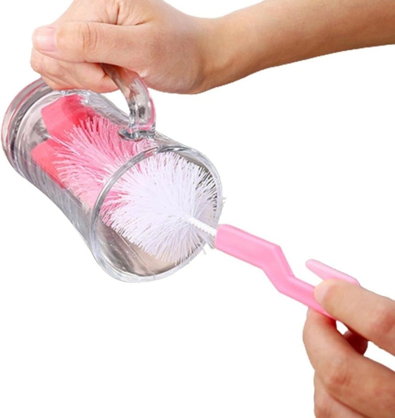 Baby Bottle Cleaning Brush Set – Set Of 2pcs 360° Rotary Feeder Bottle Cleaning Brush – Handle with Hanging Hook – Pink, Blue, Green, Yellow Variants – Cup & Bottle Cleaner (pink) - Image 2