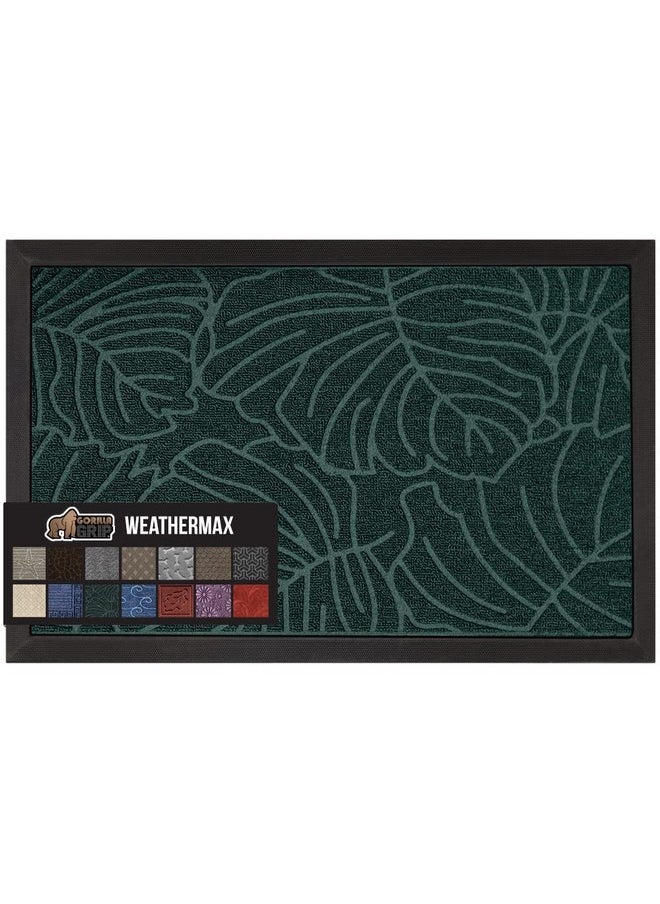 Gorilla Grip - Gorilla Grip 100% Waterproof All-Season WeatherMax Doormat, 23x35, Durable Natural Rubber, Stain and Fade Resistant, Low Profile, Indoor Outdoor Door Mats, Easy Clean Patio Entrance Mat, Green Palm - Image 1