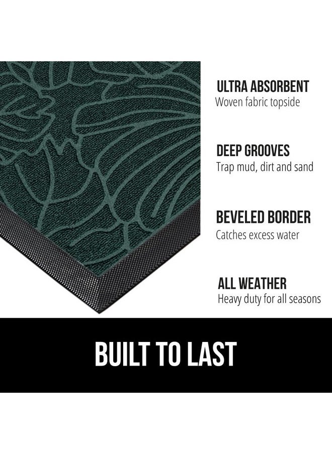 Gorilla Grip - Gorilla Grip 100% Waterproof All-Season WeatherMax Doormat, 23x35, Durable Natural Rubber, Stain and Fade Resistant, Low Profile, Indoor Outdoor Door Mats, Easy Clean Patio Entrance Mat, Green Palm - Image 1