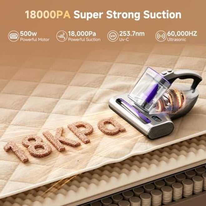 يووانت مكنسة مرتبة uwant M600 بقوة شفط 18 كيلو باسكال و500 واط، محمولة باليد مع ضوء UV-C وفلتر HEPA وتقنية الموجات فوق الصوتية والهواء الدافئ للسرير والأريكة وسرير الأطفال وشعر الحيوانات الأليفة - Image 5