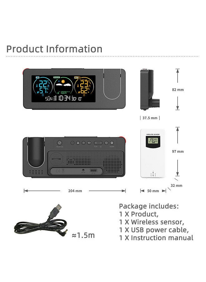 Generic - ZX3538 New Electronic Projection Clock Weather Station Weather Forecast Temperature and Humidity Color Screen Digital Alarm Clock - Image 1