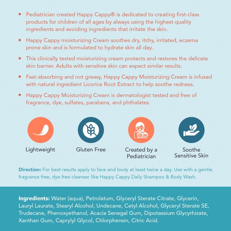 Happy Cappy Moisturizing Cream - Baby Cream for Eczema-Prone Skin, Lotion for Infants, Kids, Pediatrician-Formulated, Gentle, Paraben Free, Hypoallergenic, Sulfate Free, Soothes Dry Skin - 6 fl oz - Image 3