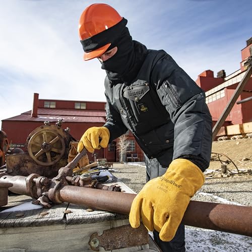 RefrigiWear Warm Fleece Lined Fiberfill Insulated Cowhide Leather Work Gloves (Gold, Large) - Image 3