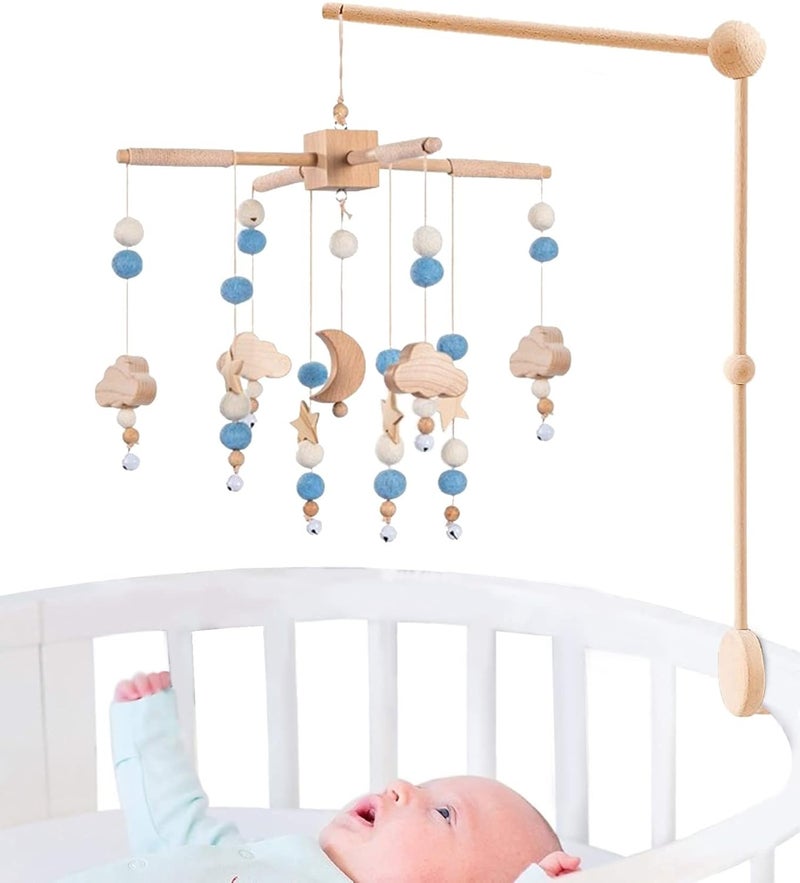BlueMello Starry Night Baby Mobile Toy and Mobile Arm Holder 2 in 1 Set for Crib  Wooden Beads and Stars Bed Hanger for Boys and Girls  Hanging Nursery Decor for Bassinet  Perfect Baby Shower Gift - Image 1