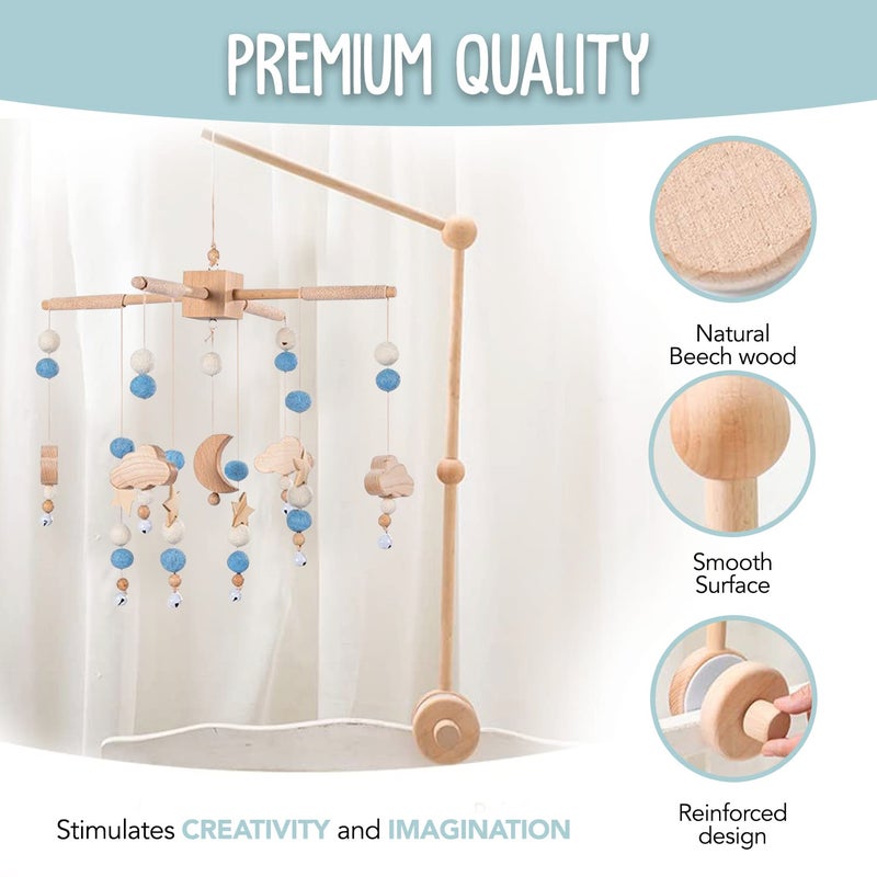 BlueMello Starry Night Baby Mobile Toy and Mobile Arm Holder 2 in 1 Set for Crib  Wooden Beads and Stars Bed Hanger for Boys and Girls  Hanging Nursery Decor for Bassinet  Perfect Baby Shower Gift - Image 3
