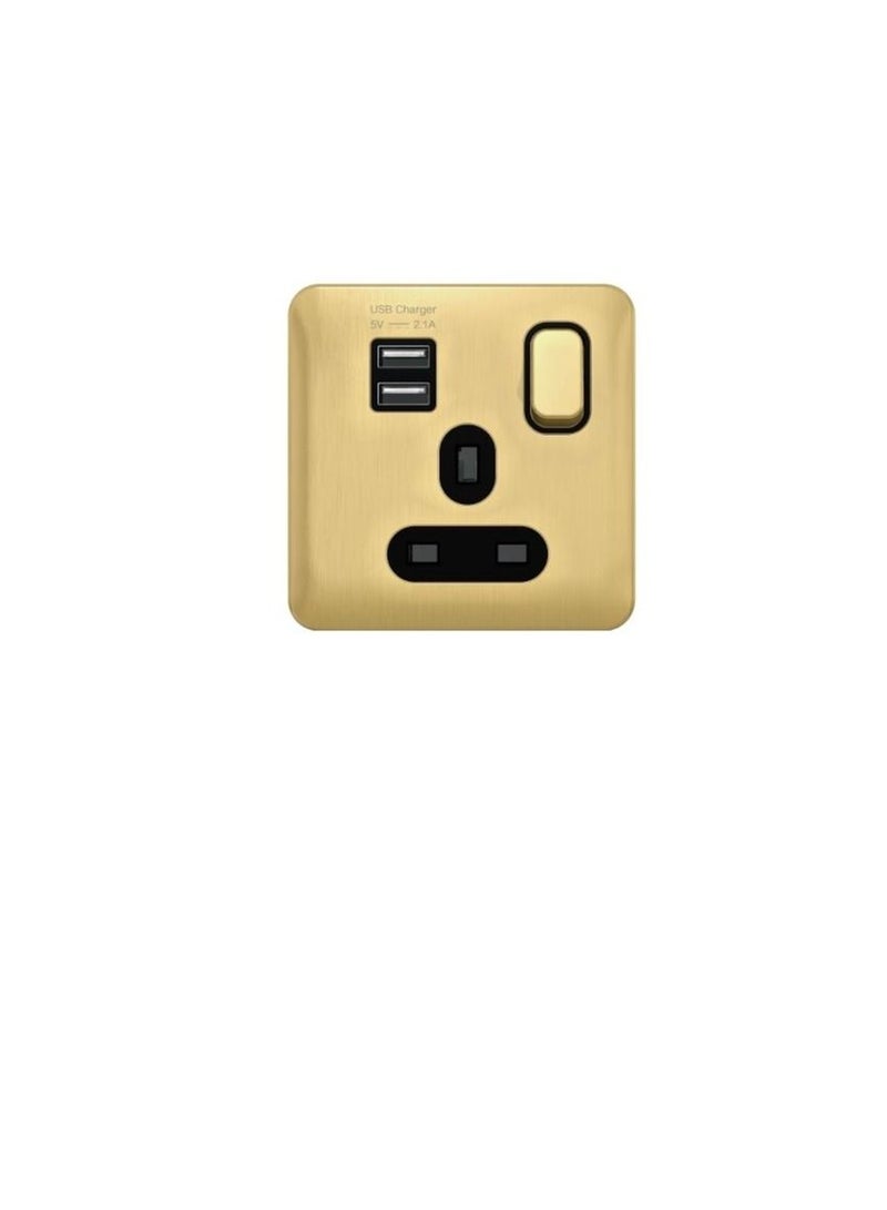 Schneider Electric GGBL30102USBABSBS Lisse - Switched Socket with USB Charger - 1 Gang - 13A Satin Brass with Black Interior - Image 2