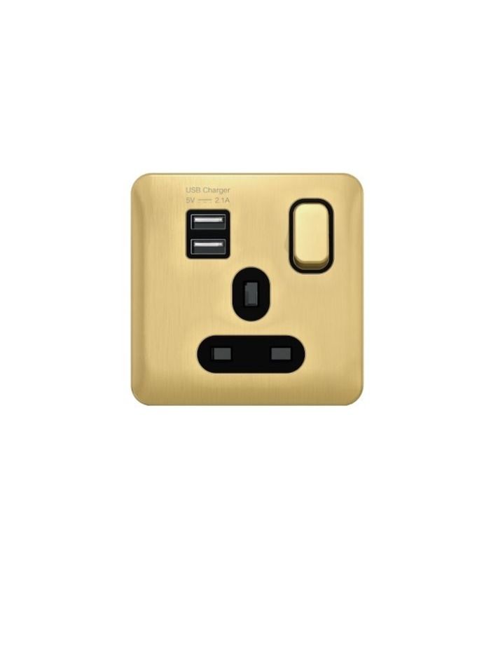 Schneider Electric GGBL30102USBABSBS Lisse - Switched Socket with USB Charger - 1 Gang - 13A Satin Brass with Black Interior - Image 1