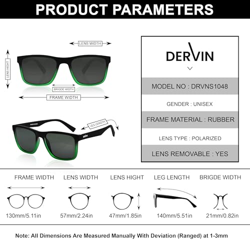 Dervin UV Protected Polarized Square Sunglasses for Men and Women (Green-Black) - Image 5