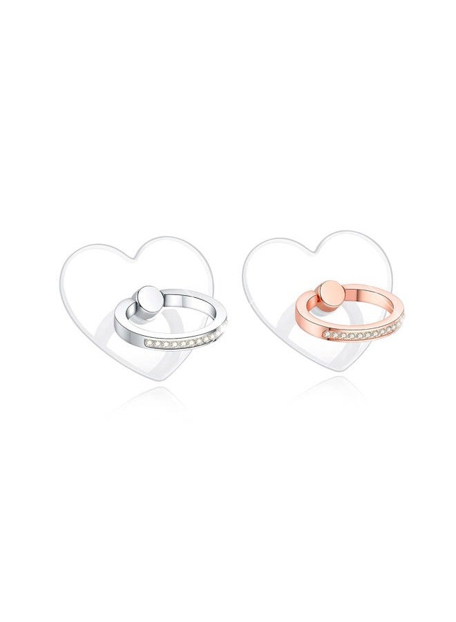 lenoup Transparent Heart Cell Phone Ring Holder Kickstand,Bling Bling Sparkle Diamond Clear Heart Cell Phone Finger Ring Grip Stand(Silver/Rose Gold) - Image 1