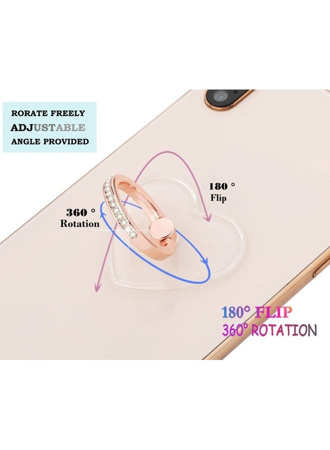 lenoup Transparent Heart Cell Phone Ring Holder Kickstand,Bling Bling Sparkle Diamond Clear Heart Cell Phone Finger Ring Grip Stand(Silver/Rose Gold) - Image 3