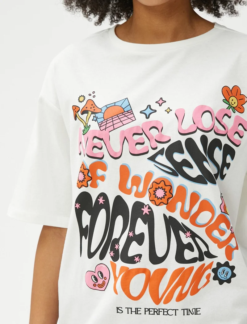 KOTON Cotton Printed T-Shirt Short Sleeve Crew Neck Cotton