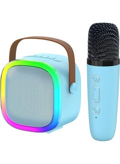 DMG TECH Mini Karaoke Machine Portable Bluetooth Speaker With Wireless Microphone Magic Voices And Colorful Led Lights Wireless Bluetooth Karaoke Microphon For For Kids And Adults Blue  - Image 1