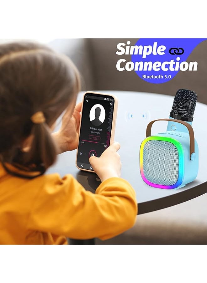 DMG TECH Mini Karaoke Machine Portable Bluetooth Speaker With Wireless Microphone Magic Voices And Colorful Led Lights Wireless Bluetooth Karaoke Microphon For For Kids And Adults Blue  - Image 4