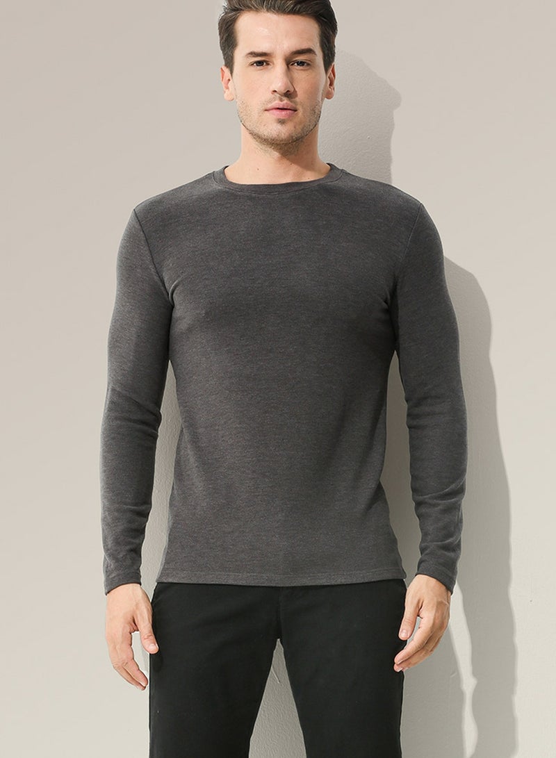 Loquat Mens Solid Color Crew-Neck Thermal Underwear Shirt Cold Weather Thick Base Layer,Long Sleeve T-Shirt Loungewear Deep Grey 