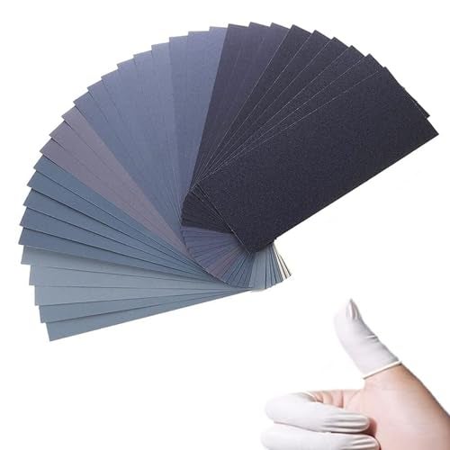 HL-YMXQ Extra Fine Sand Paper 120 to 20000 High Grit, 22 PCS Sandpaper Sheets with 3 Finger Cots, Assorted Wet Sanding Paper Automotive Sandpaper Assortment, for Car Wood Metal Furniture 9.1 x 3.6'' (22 PCS) - Image 1