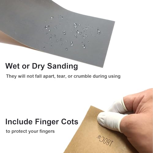 HL-YMXQ Extra Fine Sand Paper 120 to 20000 High Grit, 22 PCS Sandpaper Sheets with 3 Finger Cots, Assorted Wet Sanding Paper Automotive Sandpaper Assortment, for Car Wood Metal Furniture 9.1 x 3.6'' (22 PCS) - Image 3