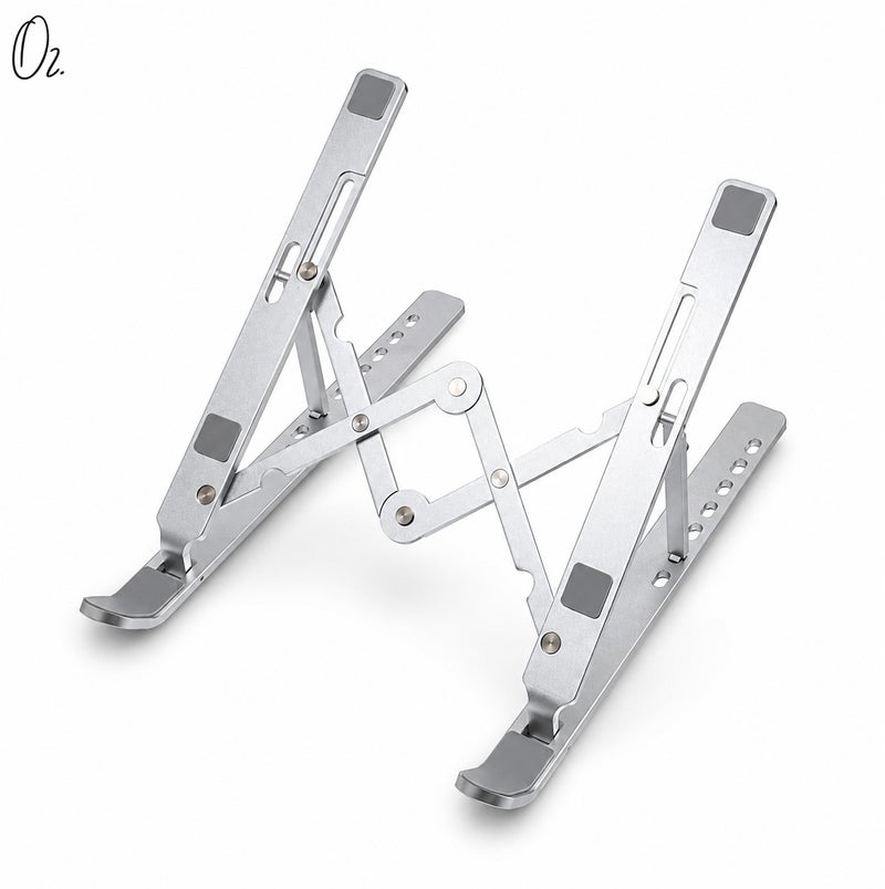 O2. Adjustable Aluminum Laptop Stand – Foldable Double Support Computer Stand with Ergonomic Height Adjustment, Portable Laptop Holder for Desk, Office, Study, Travel and Home Workspace - Image 1