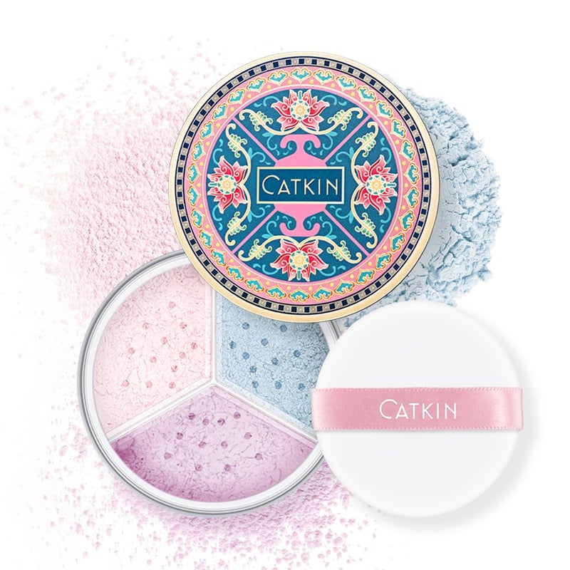 CATKIN Loose Setting Powder - Translucent Shimmer Finishing Powder, 3 Colors Even Skin Tone, Oil Control Makeup Pore Minimizing Powder with Velour Puff (0.42oz, C03 Shimmer for Dry Skin) - Image 1