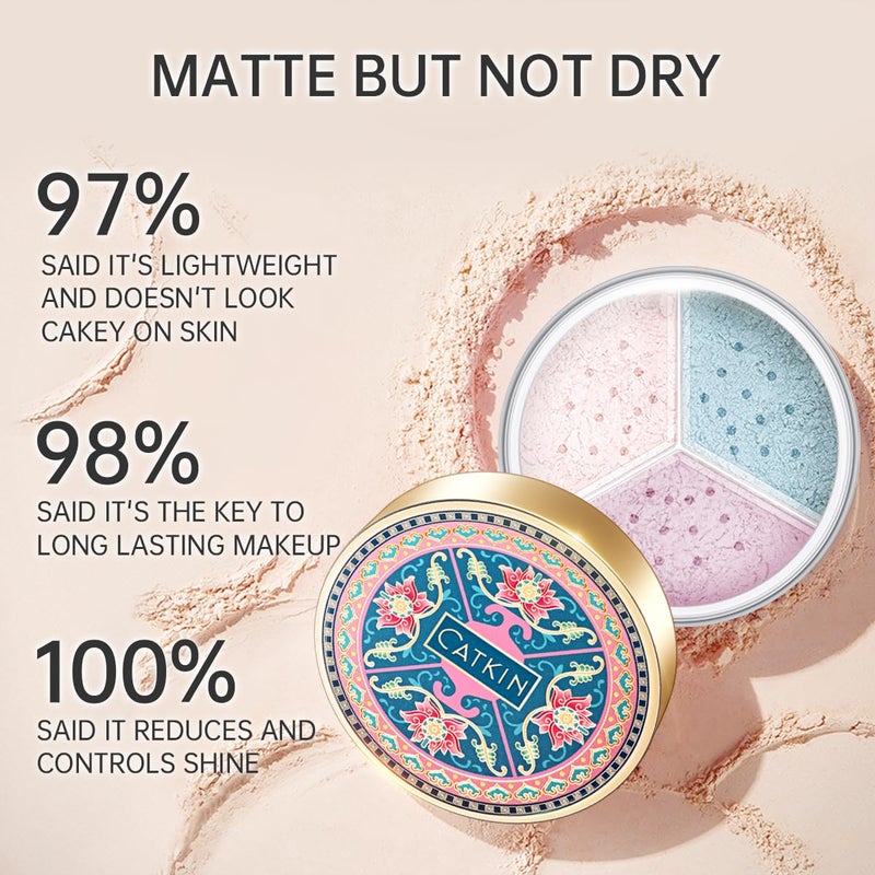 CATKIN Loose Setting Powder - Translucent Shimmer Finishing Powder, 3 Colors Even Skin Tone, Oil Control Makeup Pore Minimizing Powder with Velour Puff (0.42oz, C03 Shimmer for Dry Skin) - Image 3