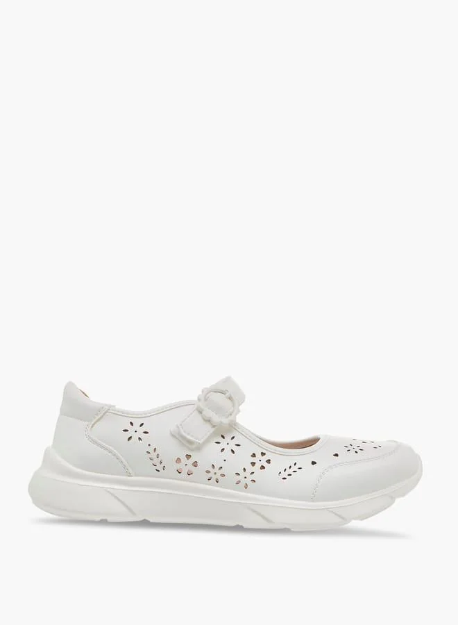 ليتل ميسي حذاء ماري جين للبنات بتفاصيل ليزر وحزام لاصق