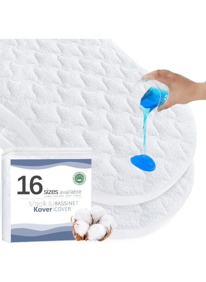 Magik & Kover Magik & Kover Bassinet Mattress Pad Cover-Fits for Halo BassiNest Swivel, Glide, Flex, Luxe Premiere Series Sleeper, Waterproof Quilted Bassinet Mattress Protector 2 Pack, Cotton Terry Surface  - Image 1