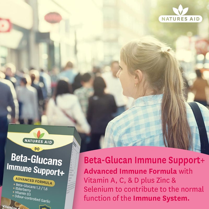 Natures Aid Beta Glucans Immune Support Supplement Vitamin C D3 A Zinc Selenium Garlic Elderberry Immune System Support for Adults Vegan Gluten Free NonGMO 90 Tablets - Image 2