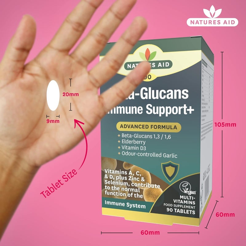 Natures Aid Beta Glucans Immune Support Supplement Vitamin C D3 A Zinc Selenium Garlic Elderberry Immune System Support for Adults Vegan Gluten Free NonGMO 90 Tablets - Image 3