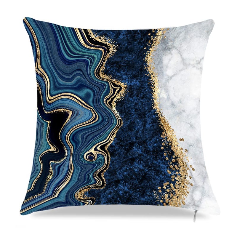 TWTLi Blue and Gold Throw Pillows Covers  Decorative Gold and Blue Abstract Marble Pillow Covers 18"" x 18""  Blue and Gold Cushion Covers Sofa Living Room Couch Home Decor Pillowcase Set of 4 - Image 2