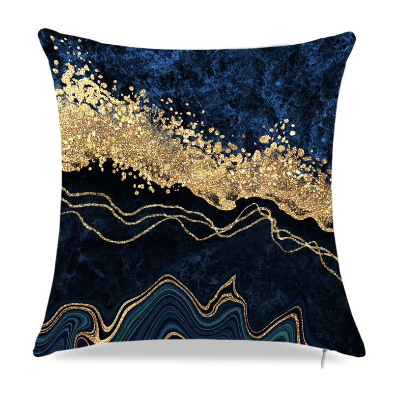 TWTLi Blue and Gold Throw Pillows Covers  Decorative Gold and Blue Abstract Marble Pillow Covers 18"" x 18""  Blue and Gold Cushion Covers Sofa Living Room Couch Home Decor Pillowcase Set of 4 - Image 4