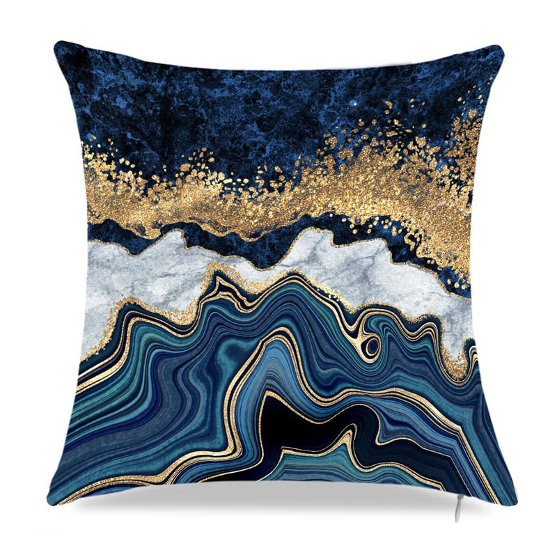 TWTLi Blue and Gold Throw Pillows Covers  Decorative Gold and Blue Abstract Marble Pillow Covers 18"" x 18""  Blue and Gold Cushion Covers Sofa Living Room Couch Home Decor Pillowcase Set of 4 - Image 3