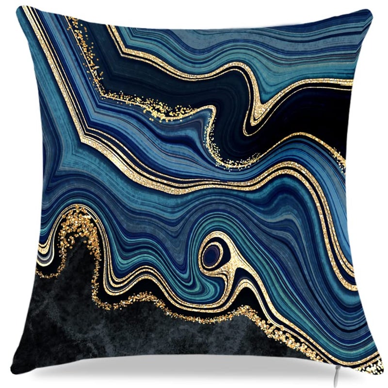 TWTLi Blue and Gold Throw Pillows Covers  Decorative Gold and Blue Abstract Marble Pillow Covers 18"" x 18""  Blue and Gold Cushion Covers Sofa Living Room Couch Home Decor Pillowcase Set of 4 - Image 5