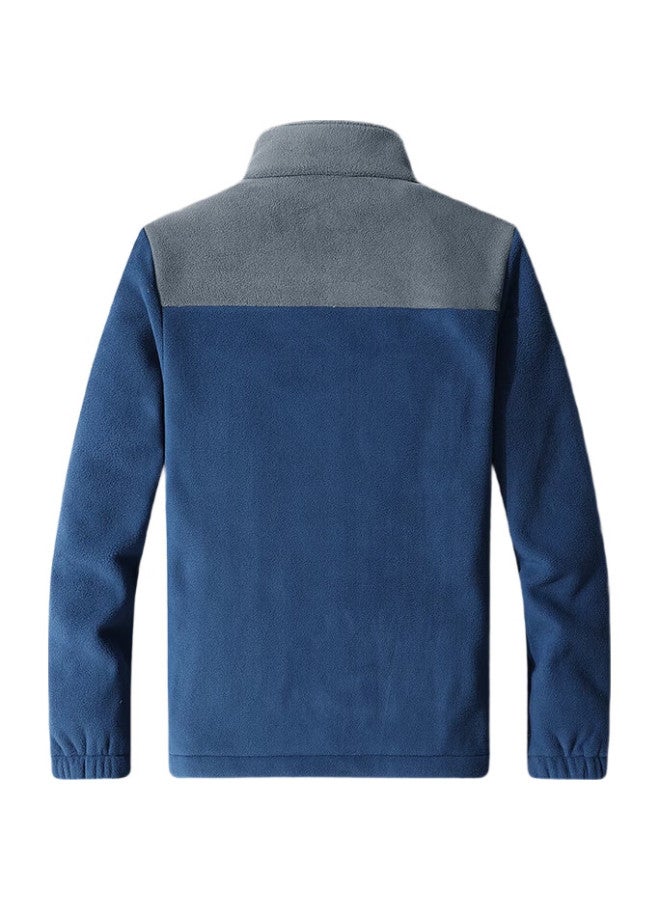 ROMON Jacket For Men, Autumn And Winter Trendy Baseball Jacket, Fleece-Lined Thick Stand-Collar Fleece Coat, Men'S Outerwear, Zr58 Blue 4Xl - Image 2