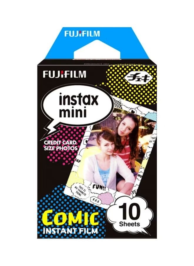 FUJIFILM Pack Of 10 Comics Themed Instax Mini Instant Camera Photo Films White/Black 
