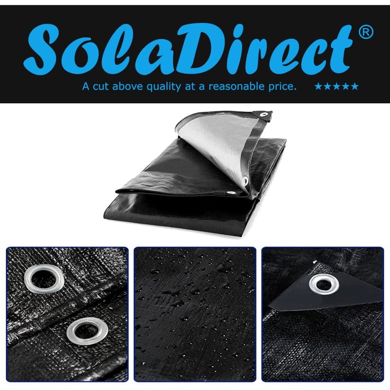 SolaDirect 1.5 x 2 m Heavy-Duty 235 GSM Black Tarpaulin Waterproof Furniture Caravan Cover Camping Ground Sheet Multipurpose - Image 2